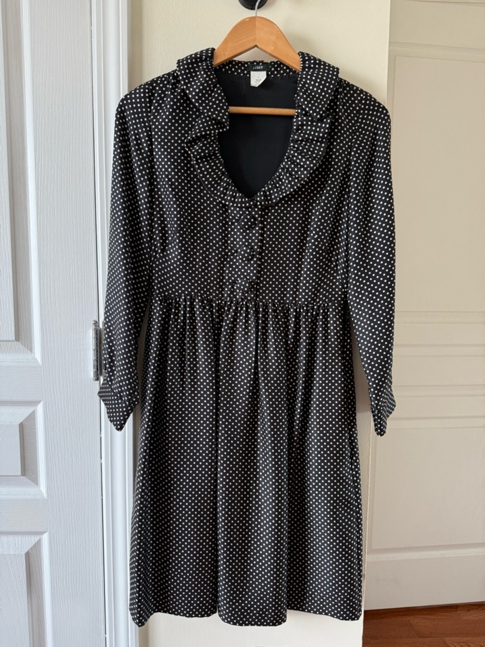 J. Crew Polka Dot Ruffle Collar Dress - Black and White